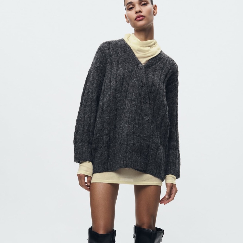 Zara Asymmetric buttoned knit cardigan